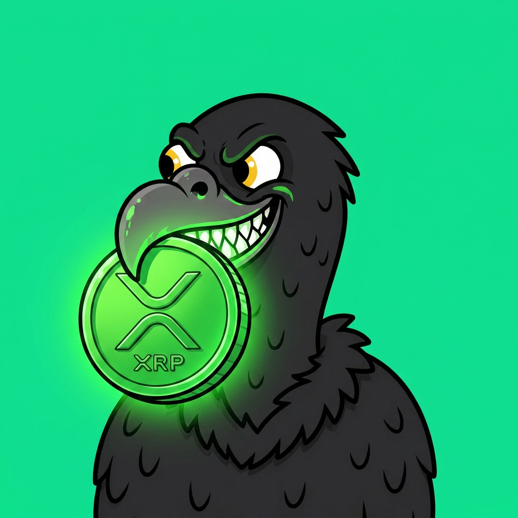 Vulture clutching XRP coin